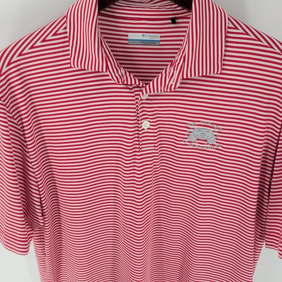 Columbia Golf The Cedars At Dungeness Course Striped Polo Shirt Red White Size L - Picture 3 of 9